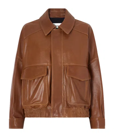 Nour Hammour Runa Paneled Leather Bomber Jacket In Brown