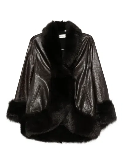 Nour Hammour Sabine Fur-trimmed Coat In Black