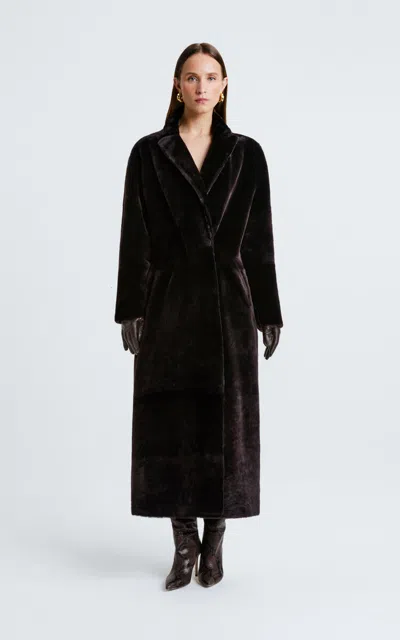 Nour Hammour Samara Lambskin Shearling Trench In Brown