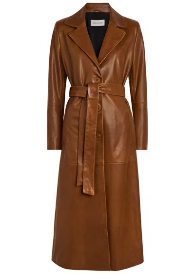 Nour Hammour Scarlett Belted Leather Trench Coat In Brown