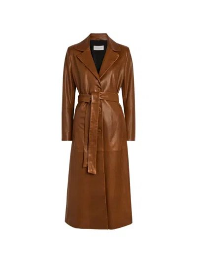 Nour Hammour Scarlett Belted Leather Trench Coat In Brown