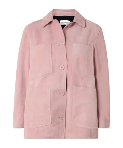 Nour Hammour Seleste Paneled Distressed Suede Jacket In Pink