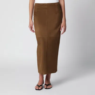 Nour Hammour Selly Brown Suede Maxi Skirt