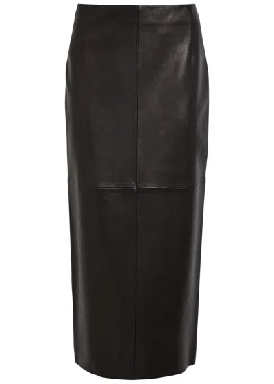Nour Hammour Selly Leather Panelled Midi Skirt In Black