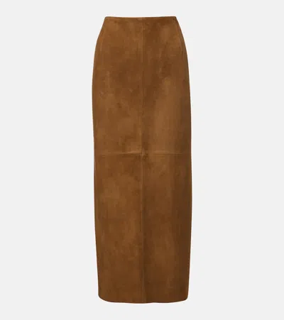 Nour Hammour Selly Suede Midi Skirt In Brown