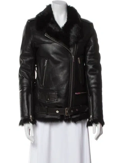 Pre-owned Nour Hammour Shearling Biker Jacket In Black