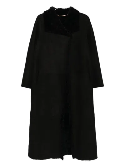 Nour Hammour Shearling-collar Coat In Black