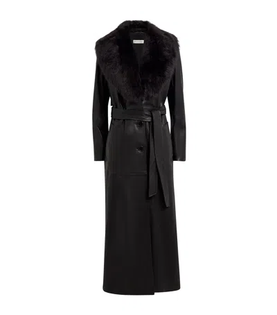 Nour Hammour Shearling-collar Dakota Leather Coat In Black