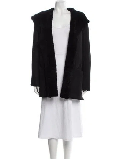 Pre-owned Nour Hammour Shearling Faux Fur Coat In Black
