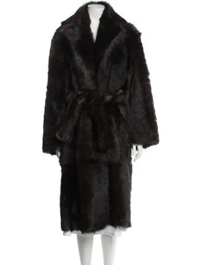 Pre-owned Nour Hammour Shearling Faux Fur Coat W/ Tags In Black