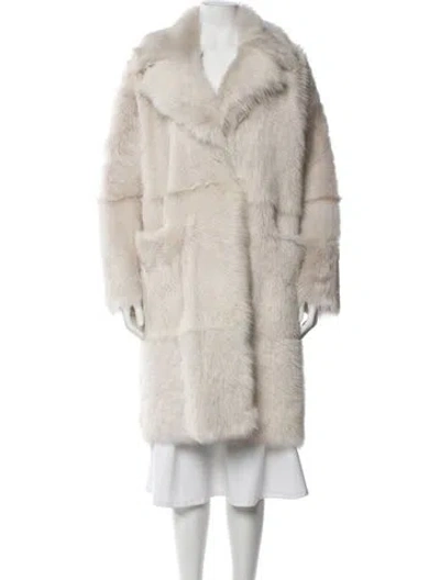 Pre-owned Nour Hammour Shearling Faux Fur Coat W/ Tags In Neutral