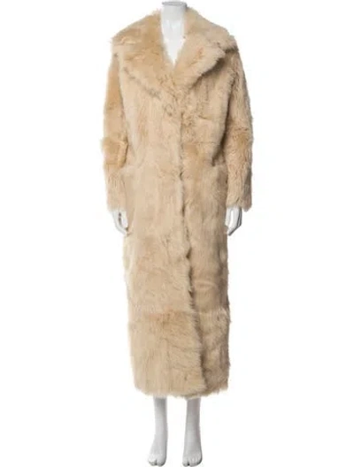 Pre-owned Nour Hammour Shearling Faux Fur Coat W/ Tags In Neutral