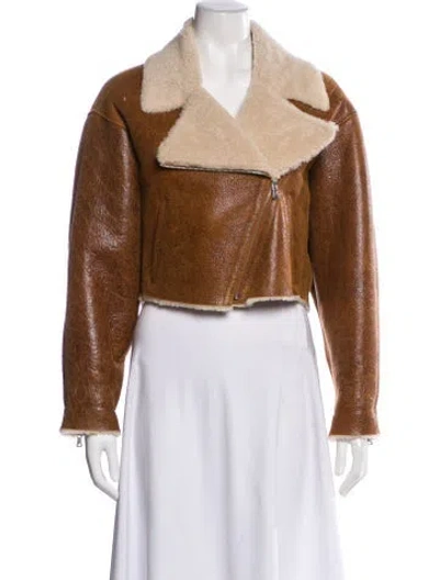 Pre-owned Nour Hammour Shearling Faux Fur Jacket In Brown
