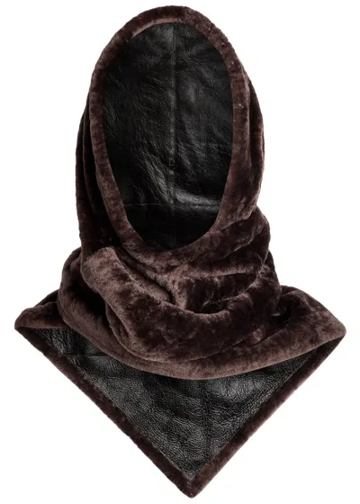 Nour Hammour Shearling Head Scarf In Brown