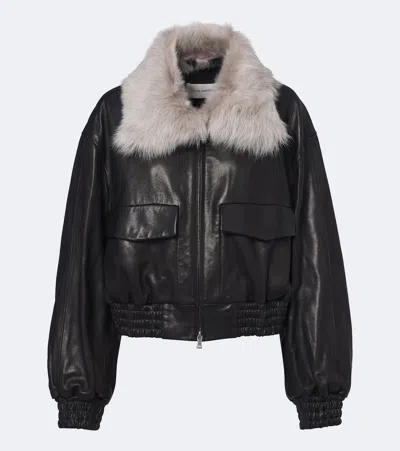 Nour Hammour Shearling-trimmed Leather Blouson Jacket In Animal Print