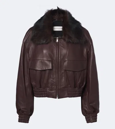 Nour Hammour Shearling-trimmed Leather Blouson Jacket In Animal Print