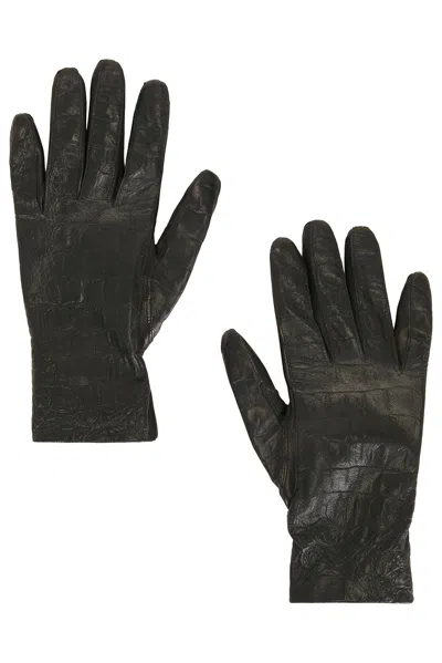 Nour Hammour Short Glove In Black Croco