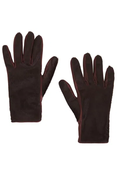 Nour Hammour Short Glove In Bordeaux Ponyhair
