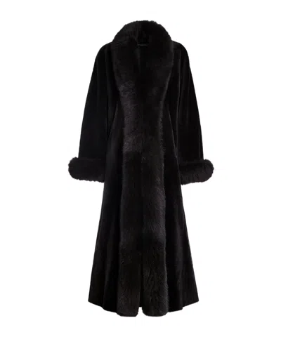 Nour Hammour Sima Grand Shearling Coat In Black