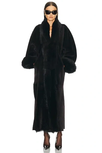 Nour Hammour Sima Grand Shearling Coat In Rich Brown