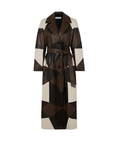 Nour Hammour Sonja With Belted Patchwork Trench Coat In Brown