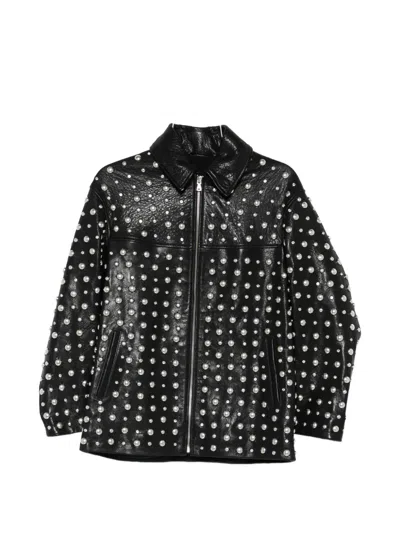 Nour Hammour Studded Zip Leather Jacket In Black