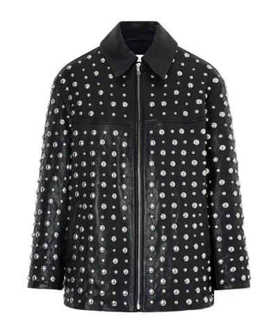 Nour Hammour Studded Zip Leather Jacket In Black