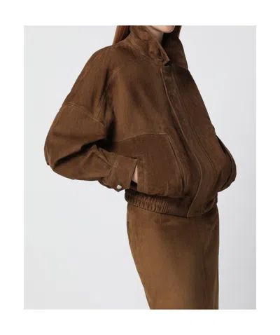 Nour Hammour Suede Bomber Jacket In Brown