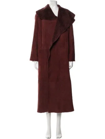 Pre-owned Nour Hammour Suede Coat In Burgundy