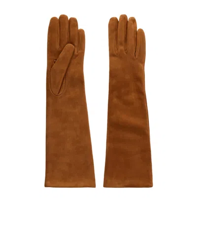 Nour Hammour Suede Gloves In Brown