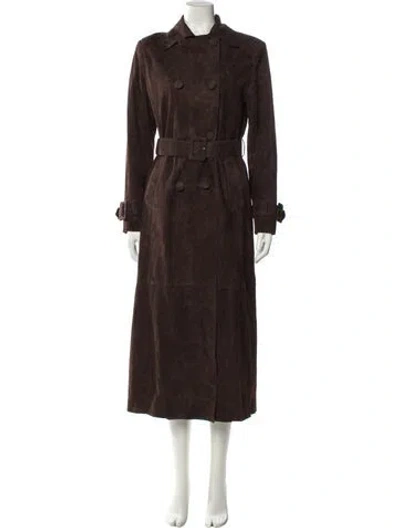 Pre-owned Nour Hammour Suede Trench Coat In Brown