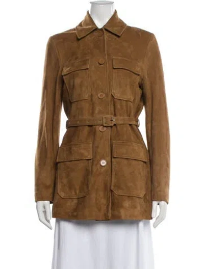Pre-owned Nour Hammour Suede Trench Coat In Brown