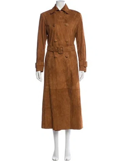 Pre-owned Nour Hammour Suede Trench Coat In Brown