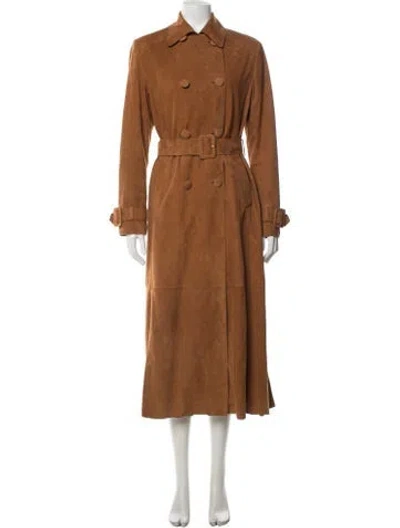 Pre-owned Nour Hammour Suede Trench Coat In Brown