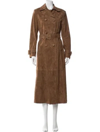 Pre-owned Nour Hammour Suede Trench Coat In Brown