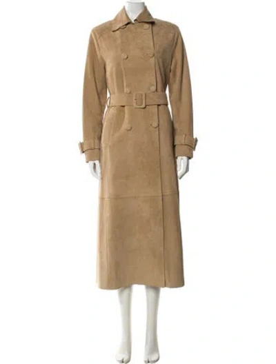 Pre-owned Nour Hammour Suede Trench Coat In Neutral