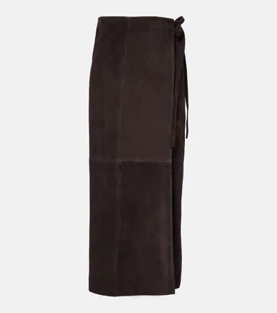 Nour Hammour Suede Wrap Skirt In Brown