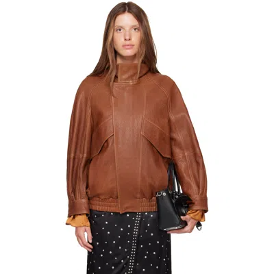 Nour Hammour Tan Ariste Leather Bomber Jacket In Terracotta