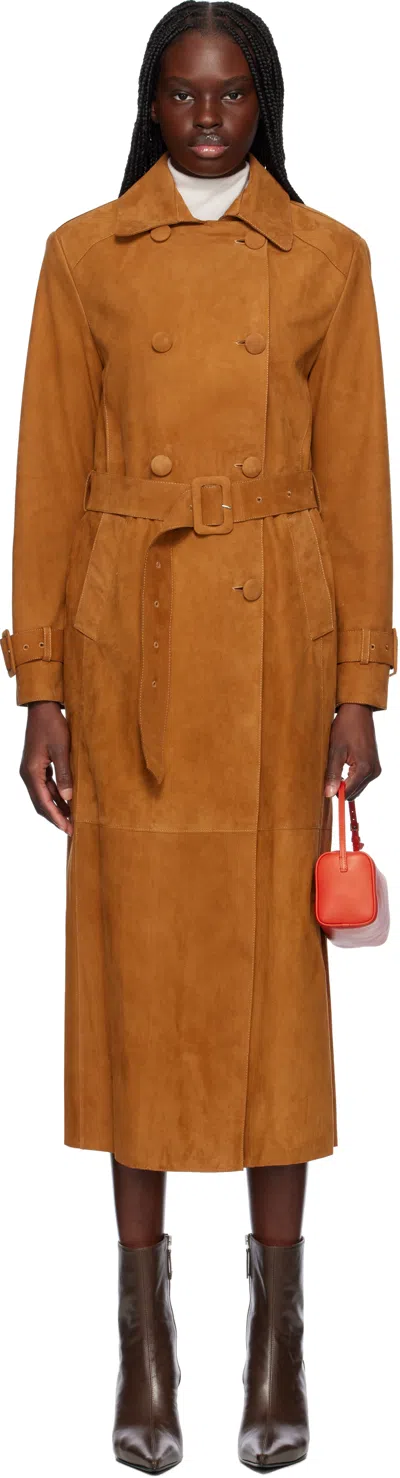 Nour Hammour Tan Tate Everyday Suede Trench Coat In Carasue Caramel Sued