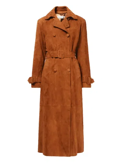 Nour Hammour Tate Double-breasted Belted Coat In Brown