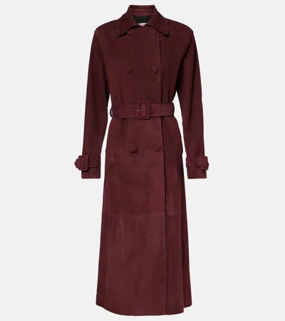 Nour Hammour Tate Suede Trench Coat In Burgundy