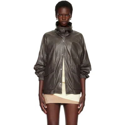 Nour Hammour Stand-collar Leather Jacket In Brown