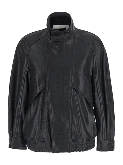 Nour Hammour Tech Fabric Zip-front Jacket For Women With Side Pockets In Black