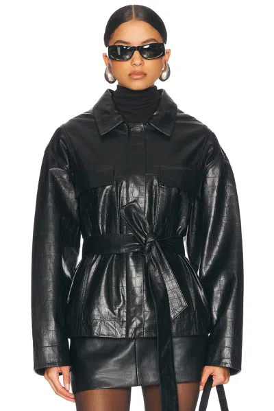 Nour Hammour Tilda Jacket In Black Gloss Croco