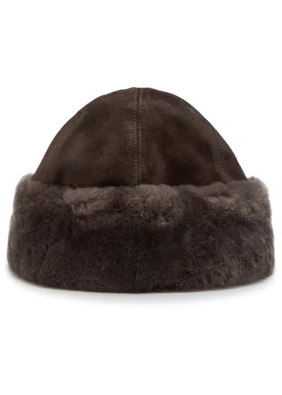 Nour Hammour Toki Suede And Shearling Hat In Brown