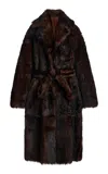 Nour Hammour Uma Belted Oversized Shearling Coat In Brown