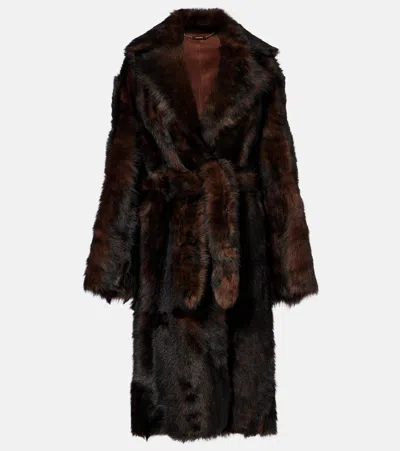 Nour Hammour Uma Shearling Wrap Coat In Brown