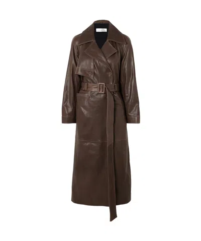 Nour Hammour Valetta Double-breasted Lace Leather Windbreaker In Black