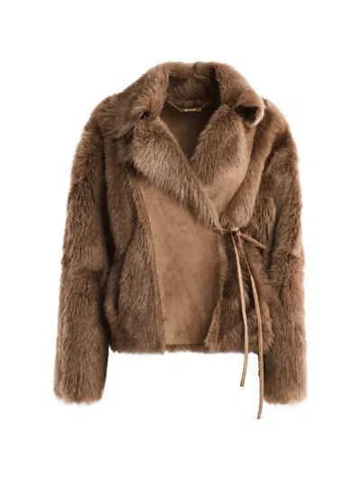 Nour Hammour Verena Reversible Shearling Jacket In Brown