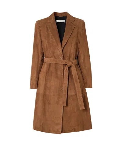Nour Hammour Vesper Belted Suede Coat In Brown
